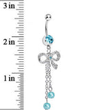 Aqua Gem Knotted Up Chain Bow Dangle Belly Ring