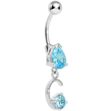 Aqua Gem Teardrop Curlicue Dangle Belly Ring