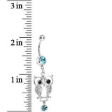 Aqua Gem Woodland Hollow Owl Dangle Belly Ring