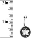 Black and Clear Paved Gem Butterfly Belly Ring