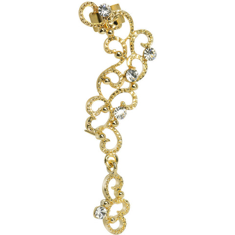 18K Gold Plated Clear Gem Hidden Hearts Dangling Wrap Ear Cuff