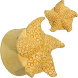 7/8 Organic Crocodile Wood Starfish Treasure Hand Carved Plug Set