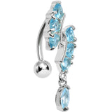 Aqua Gem Hearts and Dangling Drop Top Mount Belly Ring
