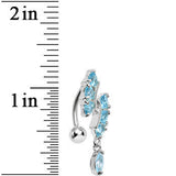 Aqua Gem Hearts and Dangling Drop Top Mount Belly Ring