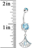 Aqua Gem Inverse Filigree Fan Dangle Belly Ring