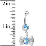 Aqua and Clear Gem Dazzling Bow Dangle Belly Ring