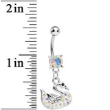 Aurora Gem Paved Aurora Swan Dangle Belly Ring