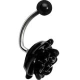 Black Beautiful Blooming Stone Flower Rose J-Bar Belly Ring