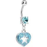 Aqua Gem Superstar Heart Dangle Belly Ring