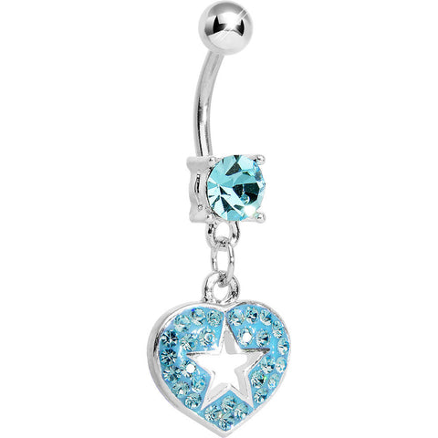 Aqua Gem Superstar Heart Dangle Belly Ring