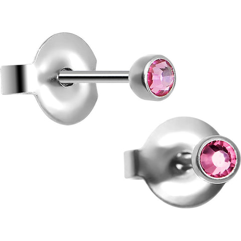 3mm Pink Crystal Titanium Stud Earrings