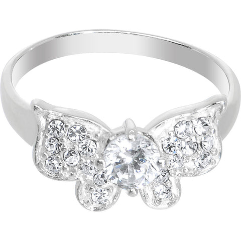 925 Sterling Silver Clear CZ Floating Butterfly Ring - Size 7