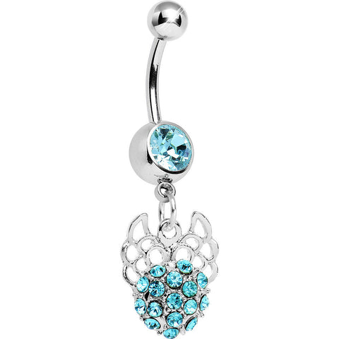 Aqua Gem Paved Ball with Filigree Wings Dangle Belly Ring