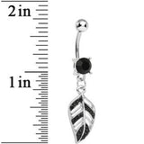 Black Gem Paved Floating Leaf Dangle Belly Ring
