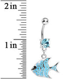 Aqua Gem Paved Brilliant Fish Dangle Belly Ring