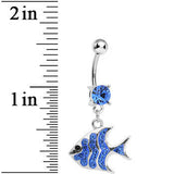 Blue Gem Paved Brilliant Fish Dangle Belly Ring