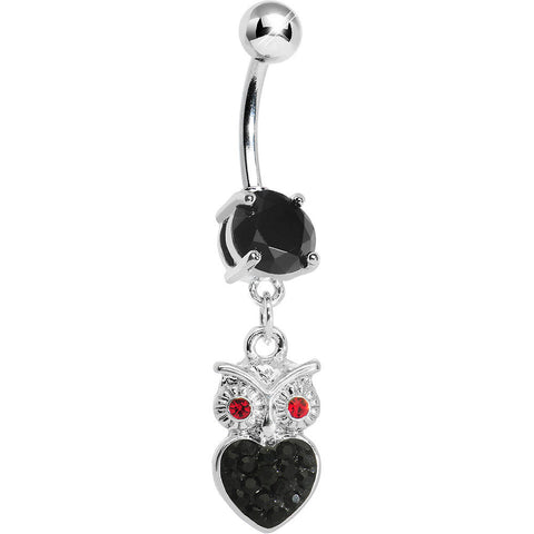 Black Gem and Paved Heart For the Love of Owls Dangle Belly Ring