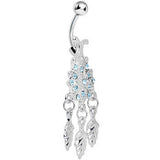Aqua Gem Leafy Flower Dangle Belly Ring