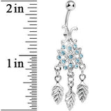 Aqua Gem Leafy Flower Dangle Belly Ring