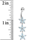 Aqua Gem Triple Spring Flower Dangle Belly Ring