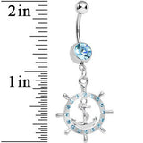 Aqua Gem Ship Wheel and Anchor Dangle Belly Ring