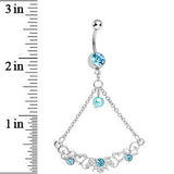 Aqua Gem Faux Pearl Fanciful Scrolls Chandelier Belly Ring