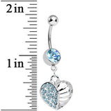 Aqua Gem Paved Cage Heart Dangle Belly Ring