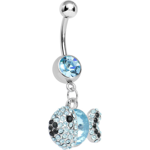 Aqua Gem Paved Dazzling Fish Dangle Belly Ring