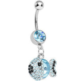 Aqua Gem Paved Dazzling Fish Dangle Belly Ring