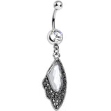 Clear CZ Large Gem Hematite Leaf Dangle Belly Ring