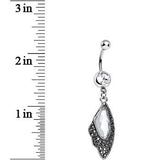 Clear CZ Large Gem Hematite Leaf Dangle Belly Ring