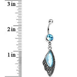 Aqua CZ Large Gem Hematite Leaf Dangle Belly Ring