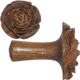 6G Organic Teak Wood Mocha Rosebud Hand Carved Plug Set
