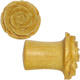 0G Organic Jackfruit Wood Yellow Rosebud Hand Carved Plug Set