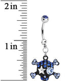 Blue Gem Starry Eyed Skull and Crossbones Dangle Belly Ring