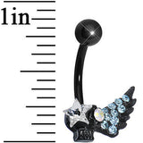 Aqua Gem Rock Star Shimmering Wing Black Skull Belly Ring