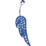 Blue Gem Glimmering Singular Angel Wing Belly Ring