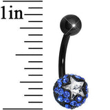 Blue Gem Paved Black La Luna and Clear Star Belly Ring