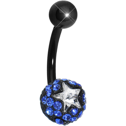 Blue Gem Paved Black La Luna and Clear Star Belly Ring