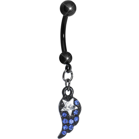 Blue Gem Celestial Star Solo Black Wing Dangle Belly Ring