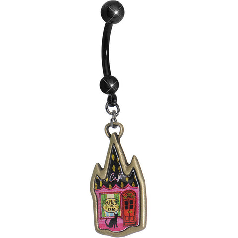 Black Cat and the Red Door Cafe Dangle Belly Ring