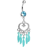 Aqua Gem Heart Full of Dreamcatcher Dangle Belly Ring
