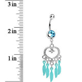 Aqua Gem Heart Full of Dreamcatcher Dangle Belly Ring