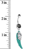 Black Gem On the Green Wing of an Angel Dangle Belly Ring