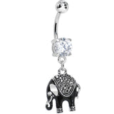 Clear Gem Black Mystic Elephant Dangle Belly Ring