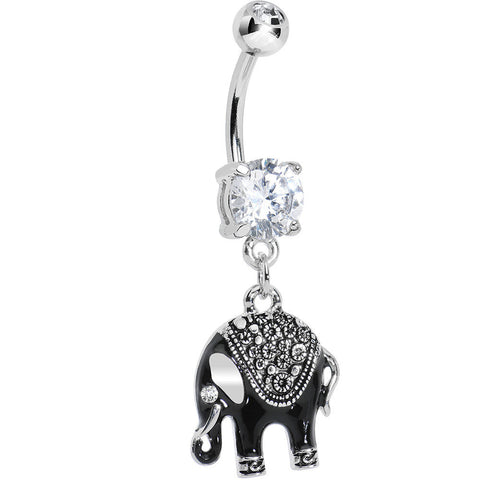 Clear Gem Black Mystic Elephant Dangle Belly Ring