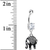 Clear Gem Black Mystic Elephant Dangle Belly Ring