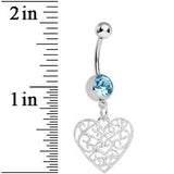 Aqua Gem Filigree Heart Dangle Belly Ring