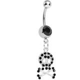 Black Gem Glam Skull and Crossbones Dangle Belly Ring