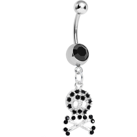 Black Gem Glam Skull and Crossbones Dangle Belly Ring